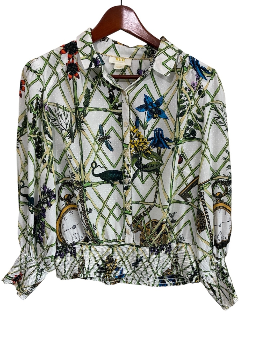 Maeve by Anthropologie Women's Alice in Wonderland Botanical Print Blouse Medium